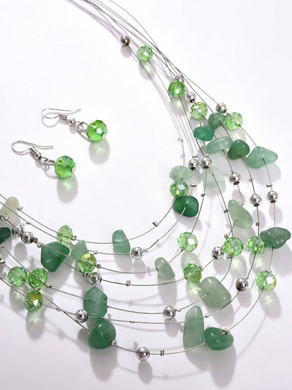 PACK OF 3 SILVER PLATED DESIGNER STONE NECKLACE AND EARRING SET