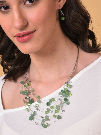 PACK OF 3 SILVER PLATED DESIGNER STONE NECKLACE AND EARRING SET