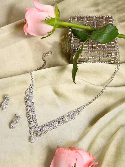 PACK OF 3 SILVER PLATED AMERICAN DIAMOND NECKLACE AND EARRING SET