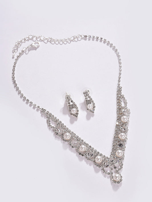 PACK OF 3 SILVER PLATED AMERICAN DIAMOND NECKLACE AND EARRING SET