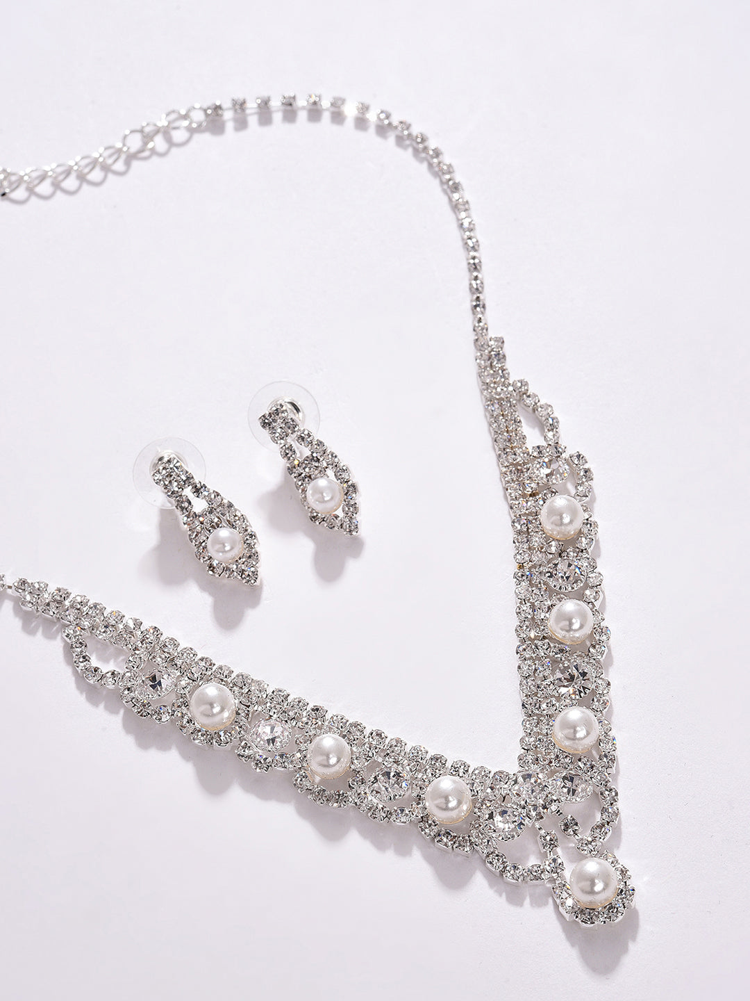 PACK OF 3 SILVER PLATED AMERICAN DIAMOND NECKLACE AND EARRING SET