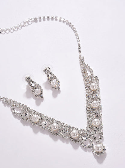 PACK OF 3 SILVER PLATED AMERICAN DIAMOND NECKLACE AND EARRING SET