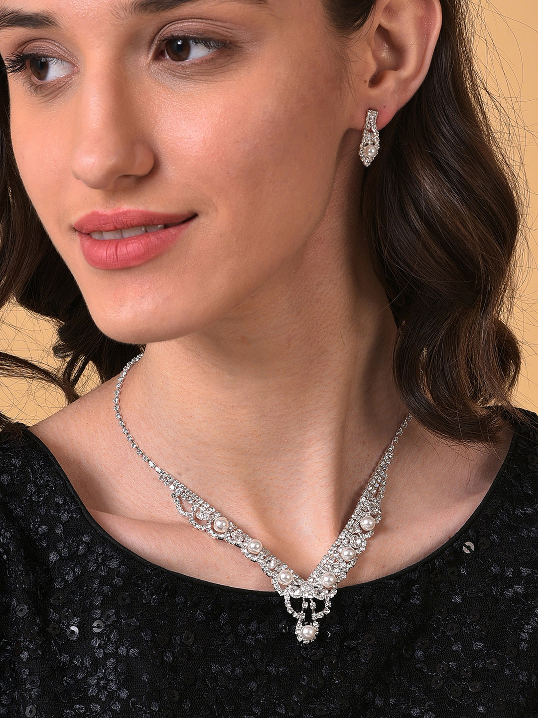 PACK OF 3 SILVER PLATED AMERICAN DIAMOND NECKLACE AND EARRING SET