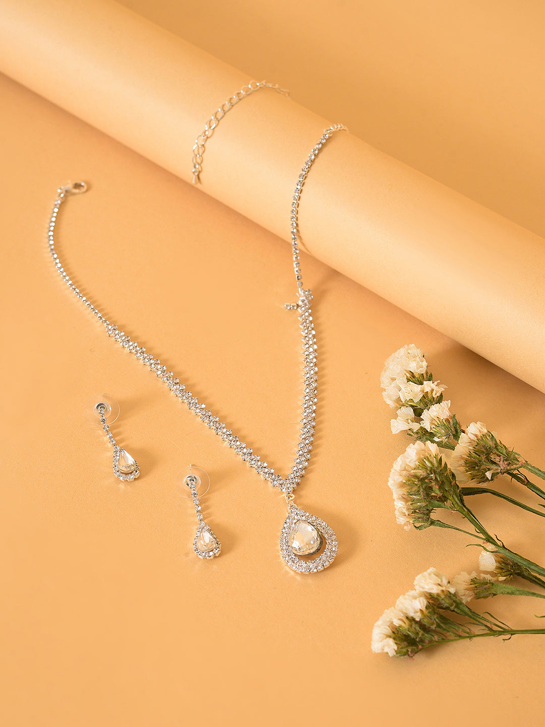 PACK OF 3 SILVER PLATED AMERICAN DIAMOND NECKLACE AND EARRING SET