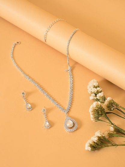 PACK OF 3 SILVER PLATED AMERICAN DIAMOND NECKLACE AND EARRING SET