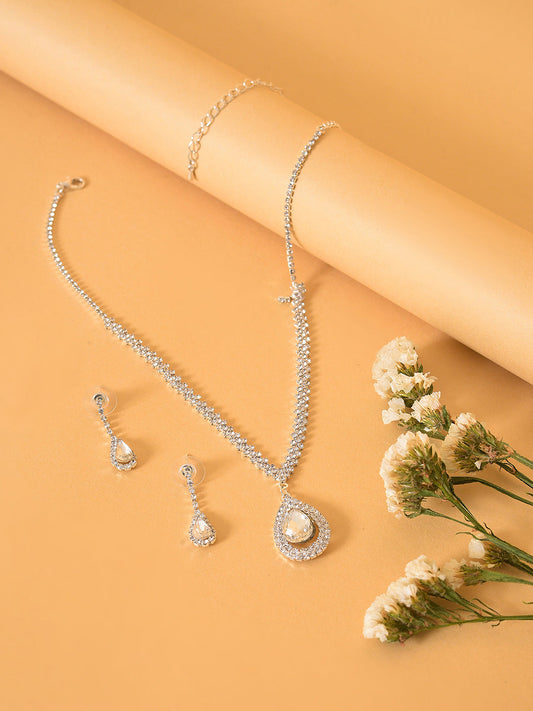 PACK OF 3 SILVER PLATED AMERICAN DIAMOND NECKLACE AND EARRING SET