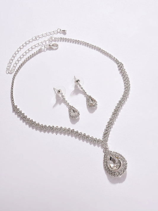 PACK OF 3 SILVER PLATED AMERICAN DIAMOND NECKLACE AND EARRING SET