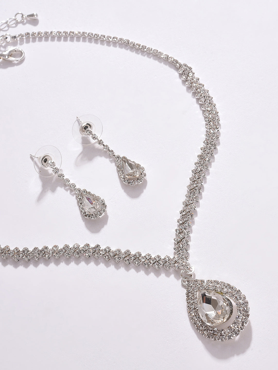 PACK OF 3 SILVER PLATED AMERICAN DIAMOND NECKLACE AND EARRING SET