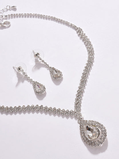 PACK OF 3 SILVER PLATED AMERICAN DIAMOND NECKLACE AND EARRING SET