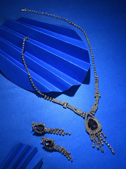 PACK OF 3 SILVER PLATED AMERICAN DIAMOND NECKLACE AND EARRING SET