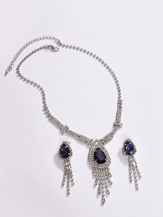PACK OF 3 SILVER PLATED AMERICAN DIAMOND NECKLACE AND EARRING SET