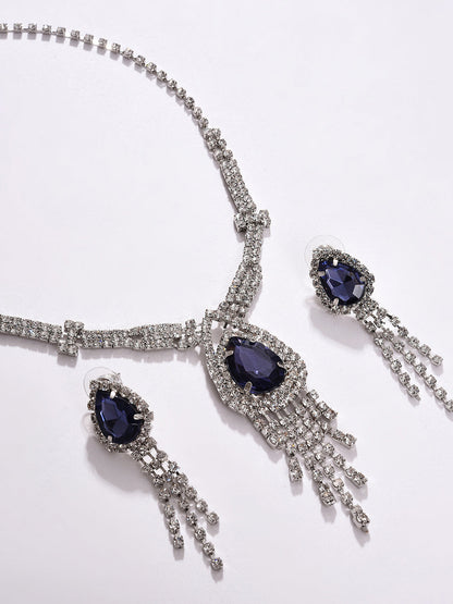 PACK OF 3 SILVER PLATED AMERICAN DIAMOND NECKLACE AND EARRING SET