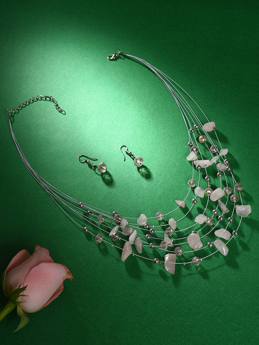 PACK OF 3 SILVER PLATED DESIGNER STONE NECKLACE AND EARRING SET