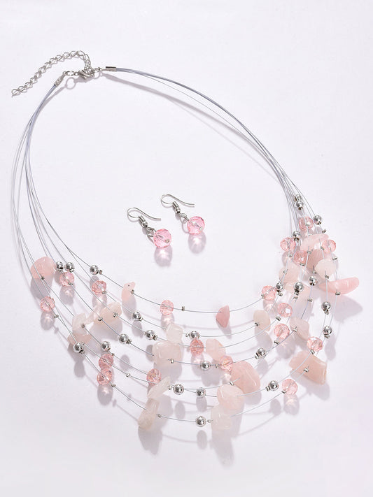 PACK OF 3 SILVER PLATED DESIGNER STONE NECKLACE AND EARRING SET