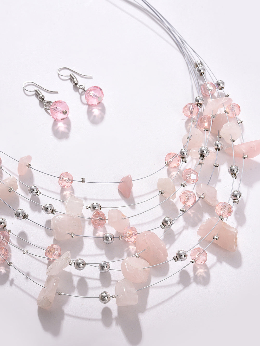 PACK OF 3 SILVER PLATED DESIGNER STONE NECKLACE AND EARRING SET