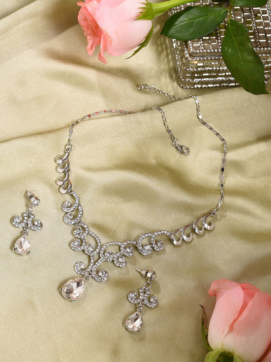 PACK OF 3 SILVER PLATED AMERICAN DIAMOND NECKLACE AND EARRING SET