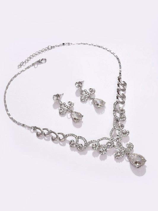 PACK OF 3 SILVER PLATED AMERICAN DIAMOND NECKLACE AND EARRING SET