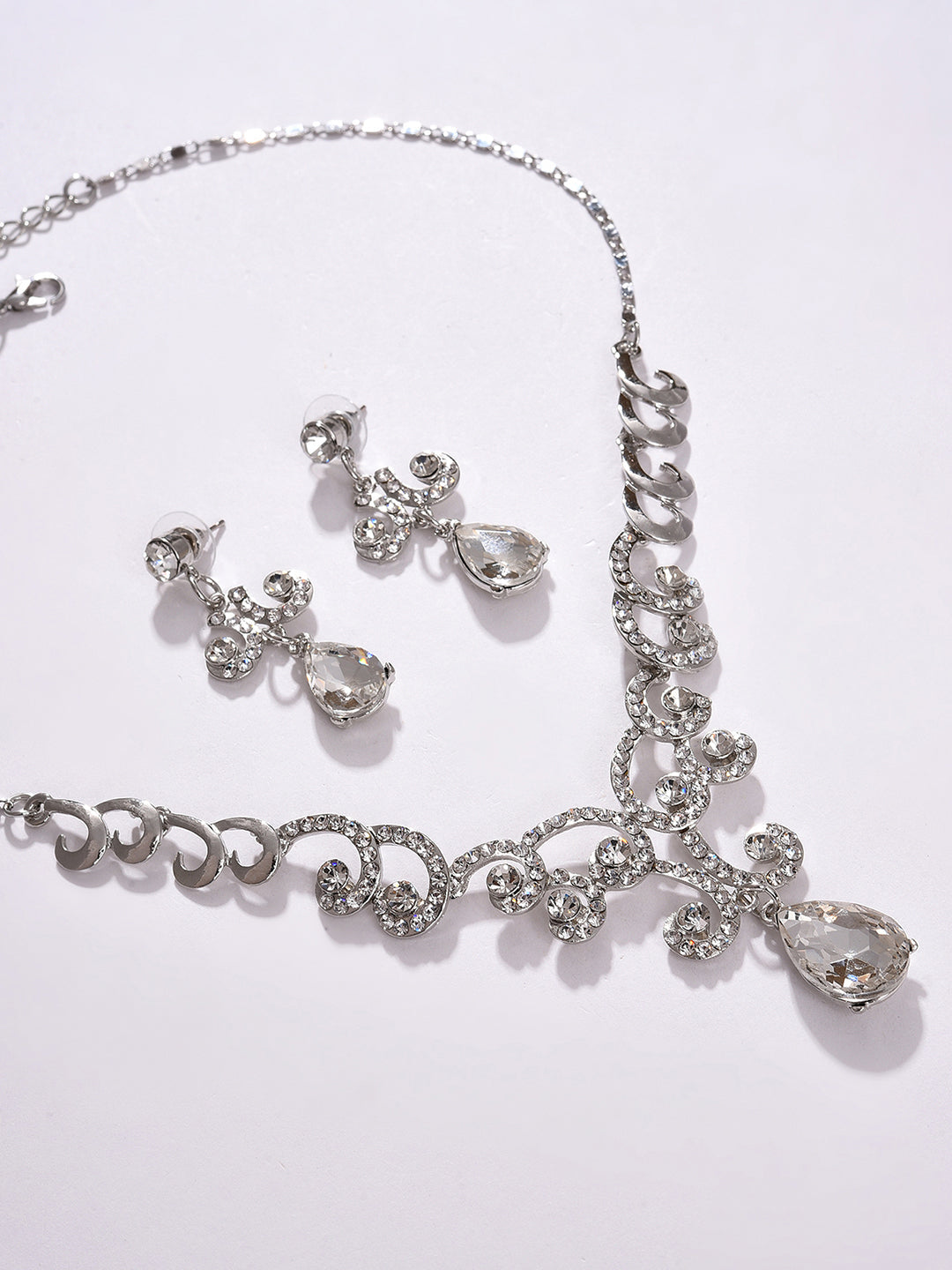 PACK OF 3 SILVER PLATED AMERICAN DIAMOND NECKLACE AND EARRING SET