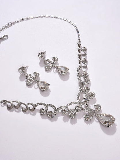 PACK OF 3 SILVER PLATED AMERICAN DIAMOND NECKLACE AND EARRING SET