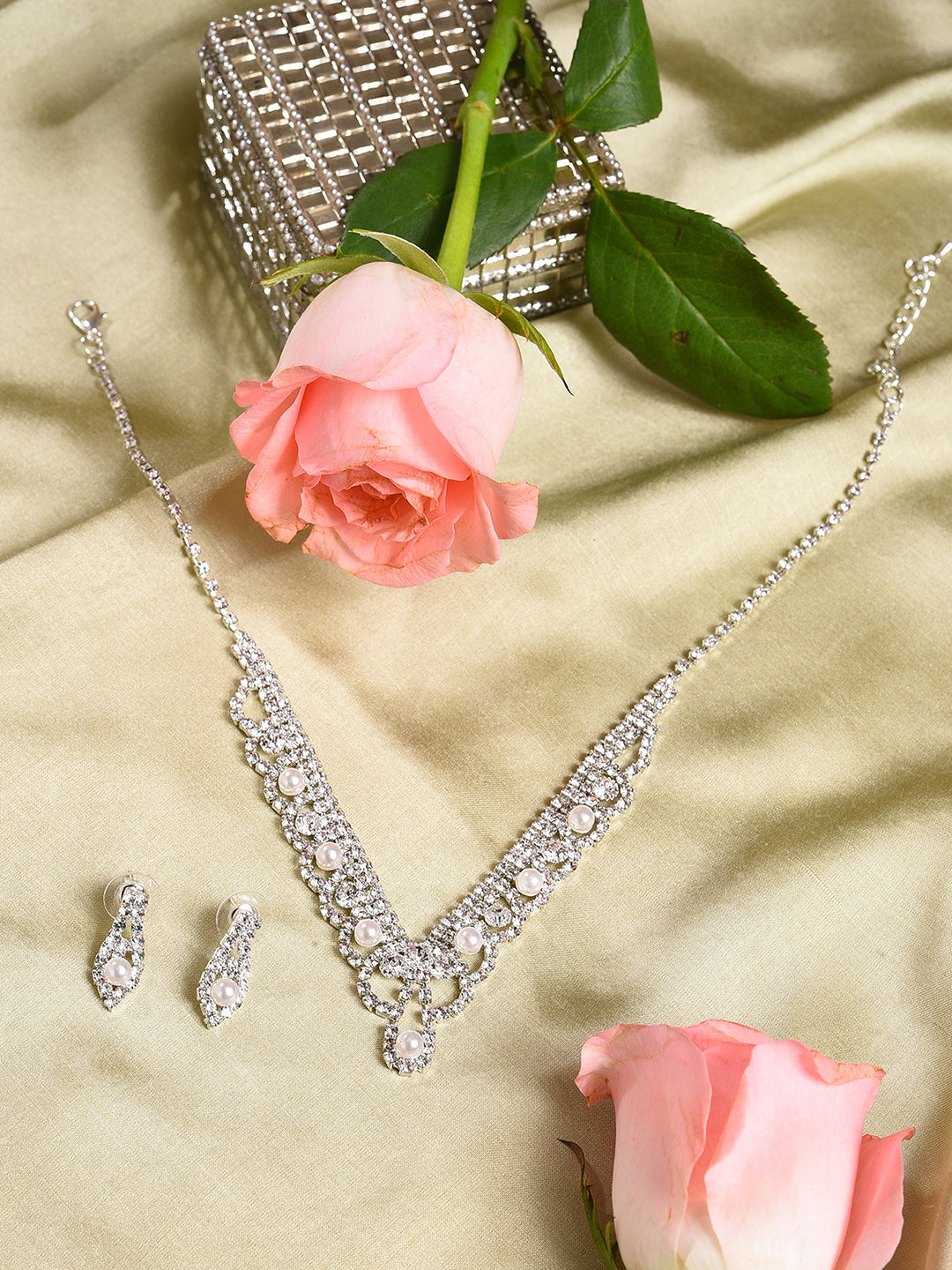 PACK OF 3 SILVER PLATED AMERICAN DIAMOND NECKLACE AND EARRING SET
