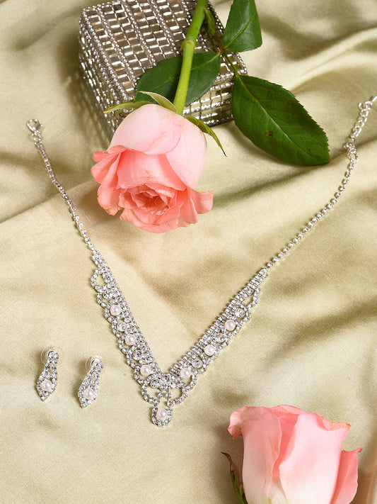 PACK OF 3 SILVER PLATED AMERICAN DIAMOND NECKLACE AND EARRING SET