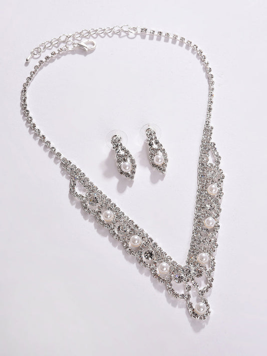 PACK OF 3 SILVER PLATED AMERICAN DIAMOND NECKLACE AND EARRING SET
