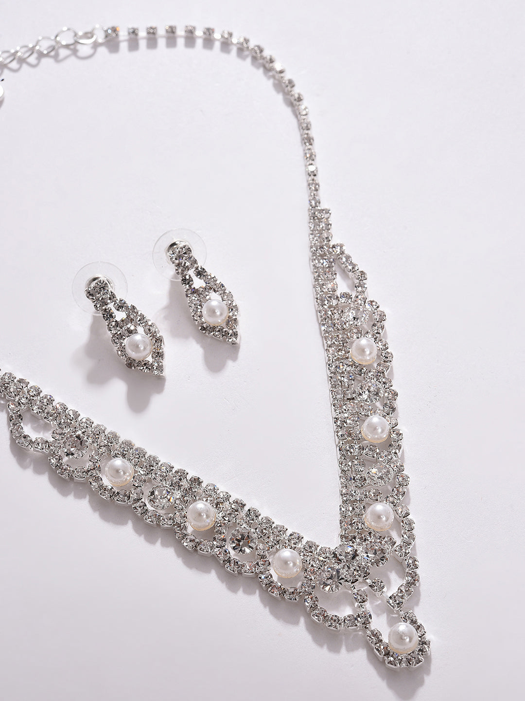 PACK OF 3 SILVER PLATED AMERICAN DIAMOND NECKLACE AND EARRING SET