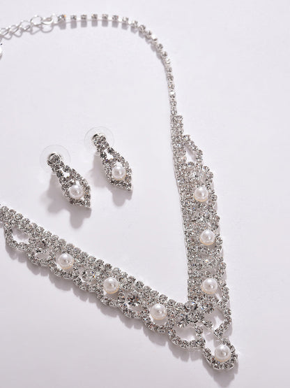 PACK OF 3 SILVER PLATED AMERICAN DIAMOND NECKLACE AND EARRING SET