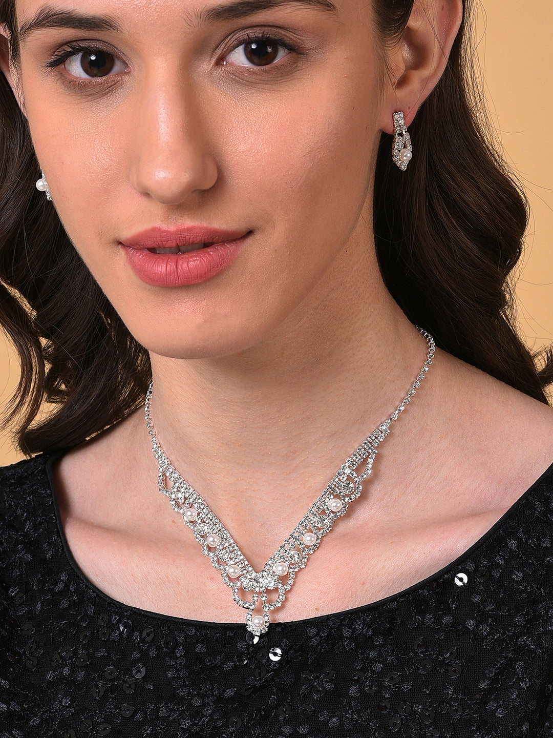 PACK OF 3 SILVER PLATED AMERICAN DIAMOND NECKLACE AND EARRING SET