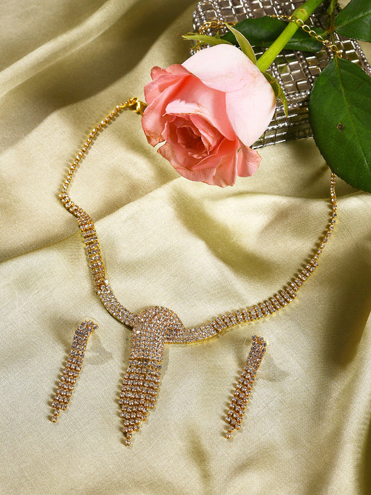 PACK OF 3 GOLD PLATED AMERICAN DIAMOND NECKLACE AND EARRING SET