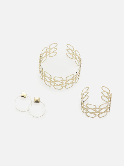 GOLD PLATED CHOKER NECKLACE WITH EARRINGS FOR WOMEN AND GIRLS