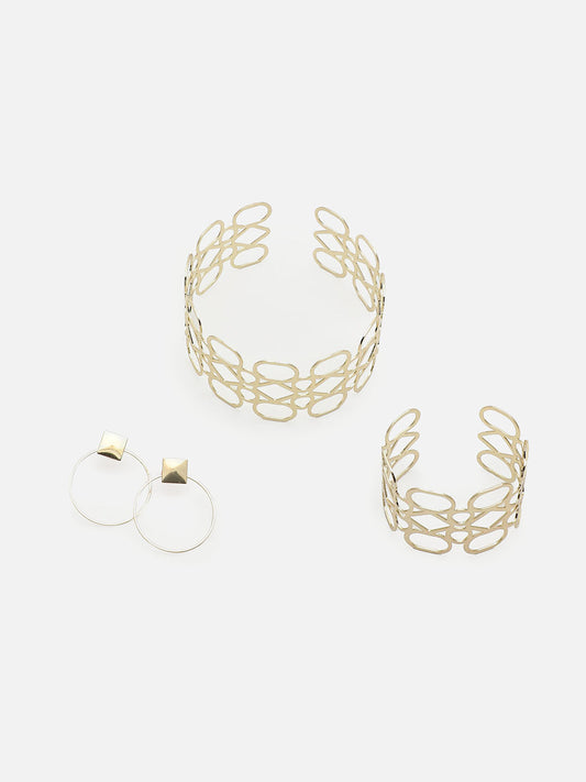 GOLD PLATED CHOKER NECKLACE WITH EARRINGS FOR WOMEN AND GIRLS