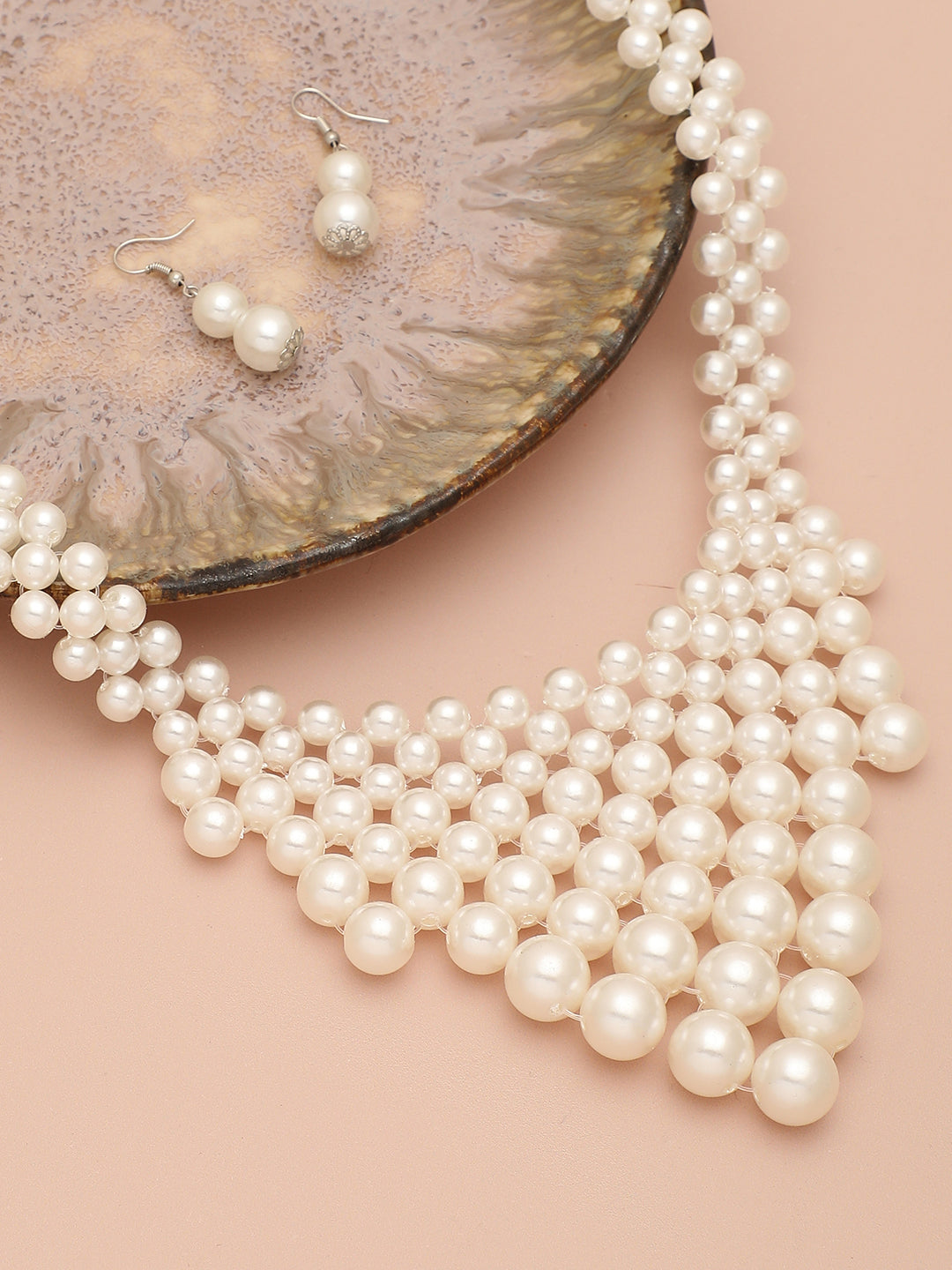 GOLD PLATEDPEARL CHOKER NECKLACE WITH EARRINGS FOR WOMEN AND GIRLS