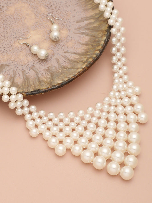 GOLD PLATEDPEARL CHOKER NECKLACE WITH EARRINGS FOR WOMEN AND GIRLS