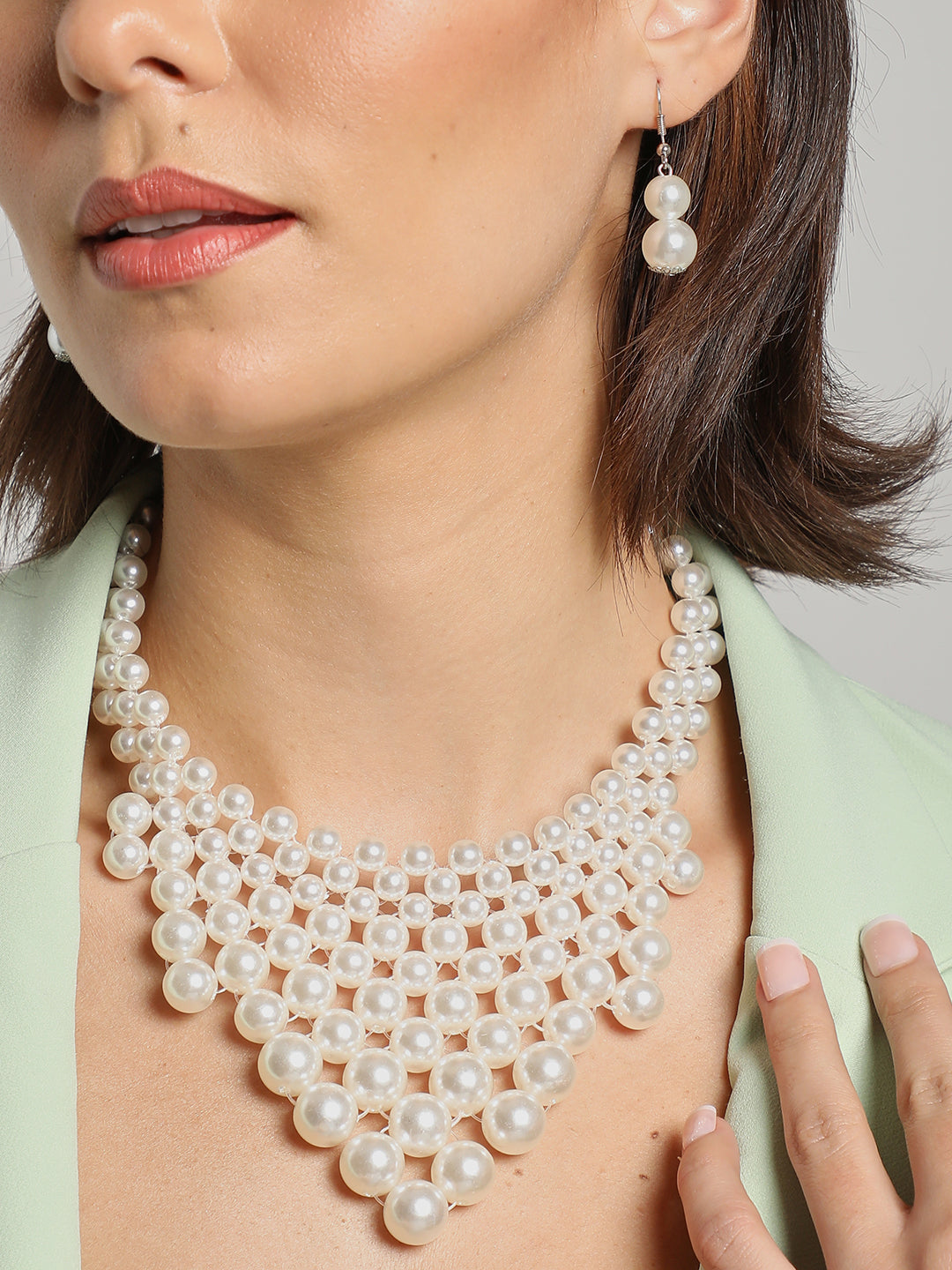 GOLD PLATEDPEARL CHOKER NECKLACE WITH EARRINGS FOR WOMEN AND GIRLS