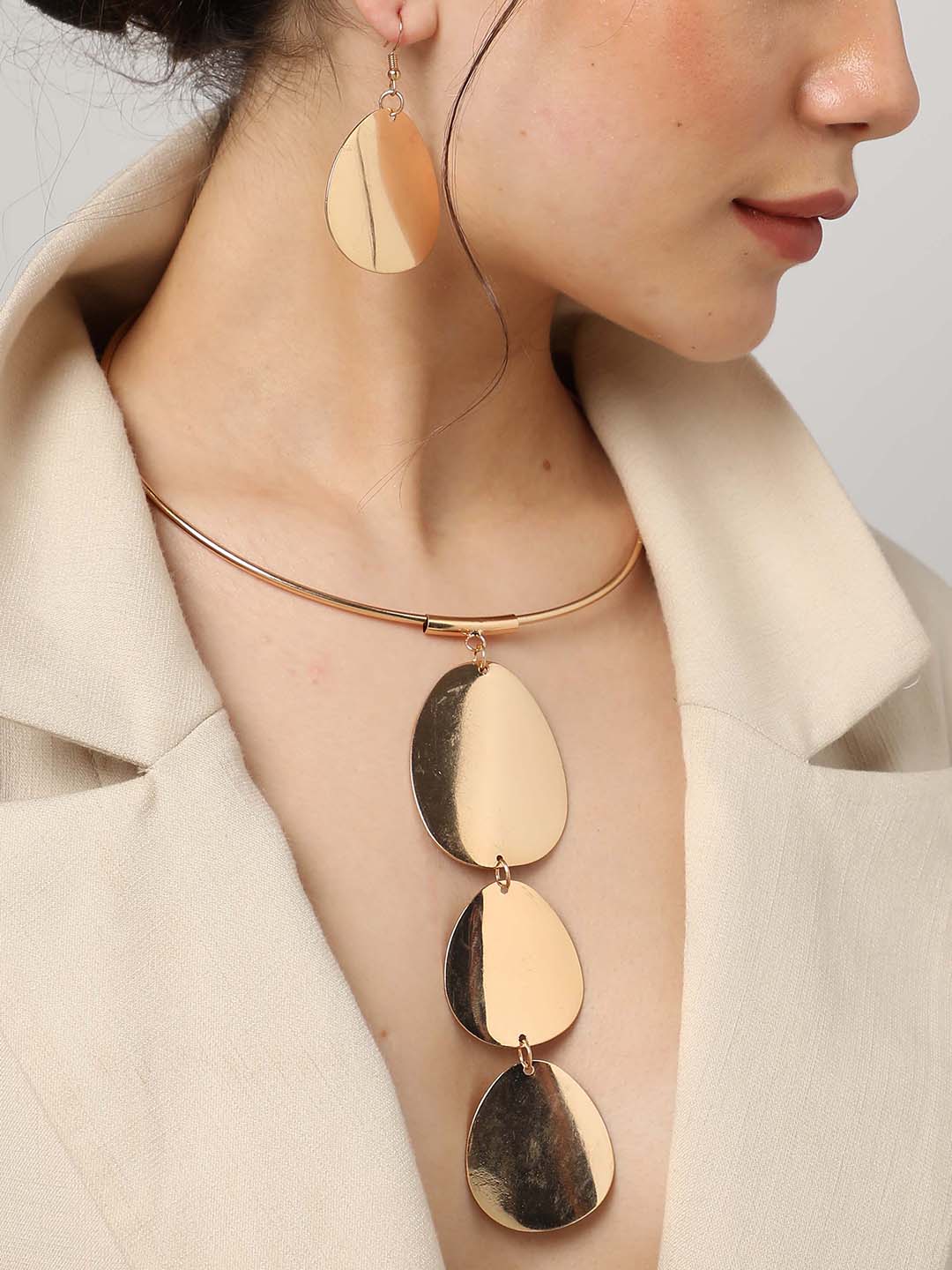 GOLD PLATEDPEARL CHOKER NECKLACE WITH EARRINGS FOR WOMEN AND GIRLS
