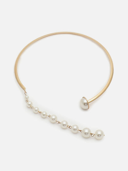 GOLD PLATEDPEARL CHOKER NECKLACE WITH EARRINGS FOR WOMEN AND GIRLS
