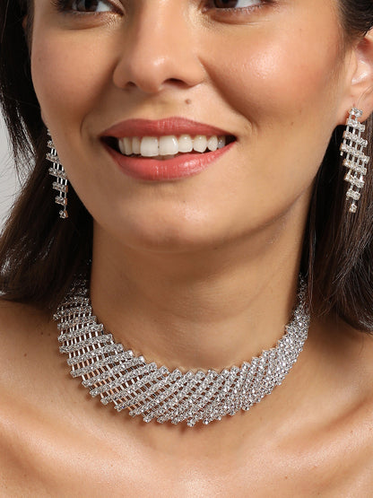 GOLD PLATED CHOKER NECKLACE WITH EARRINGS FOR WOMEN AND GIRLS