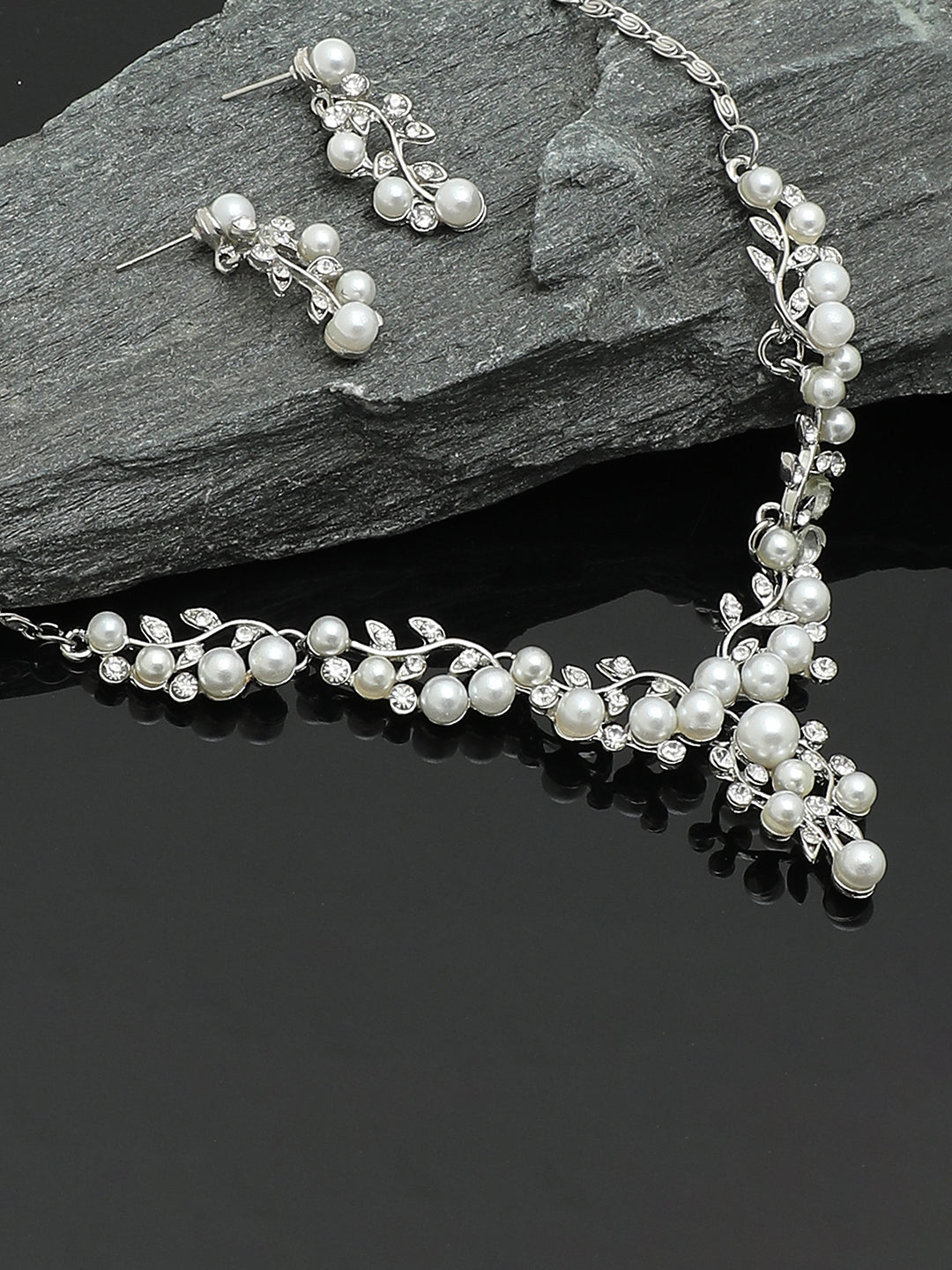 GOLD PLATED PEARL NECKLACE AND EARRINGS SET FOR WOMEN