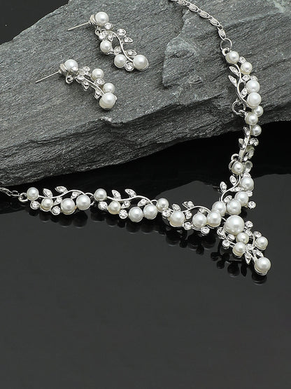 GOLD PLATED PEARL NECKLACE AND EARRINGS SET FOR WOMEN