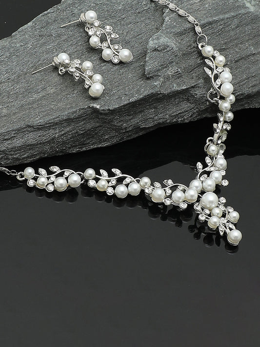 GOLD PLATED PEARL NECKLACE AND EARRINGS SET FOR WOMEN