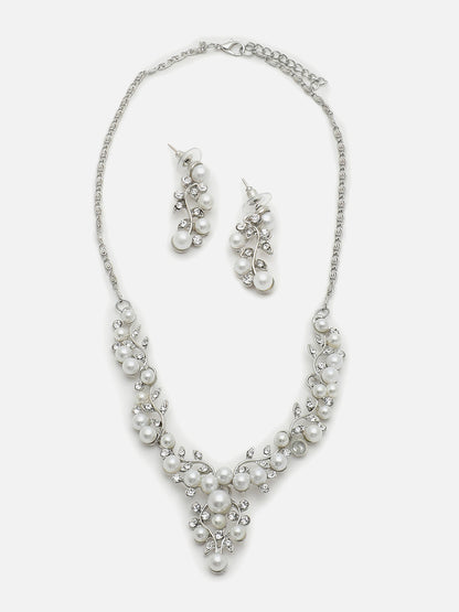GOLD PLATED PEARL NECKLACE AND EARRINGS SET FOR WOMEN