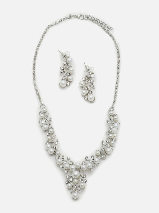 GOLD PLATED PEARL NECKLACE AND EARRINGS SET FOR WOMEN