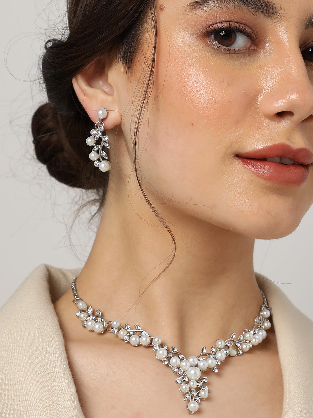 GOLD PLATED PEARL NECKLACE AND EARRINGS SET FOR WOMEN