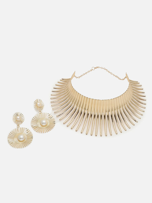 GOLD PLATED PEARL NECKLACE AND EARRINGS SET FOR WOMEN
