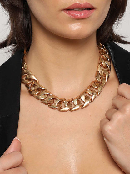 GOLD PLATED CHOKER NECKLACE WITH EARRINGS FOR WOMEN AND GIRLS
