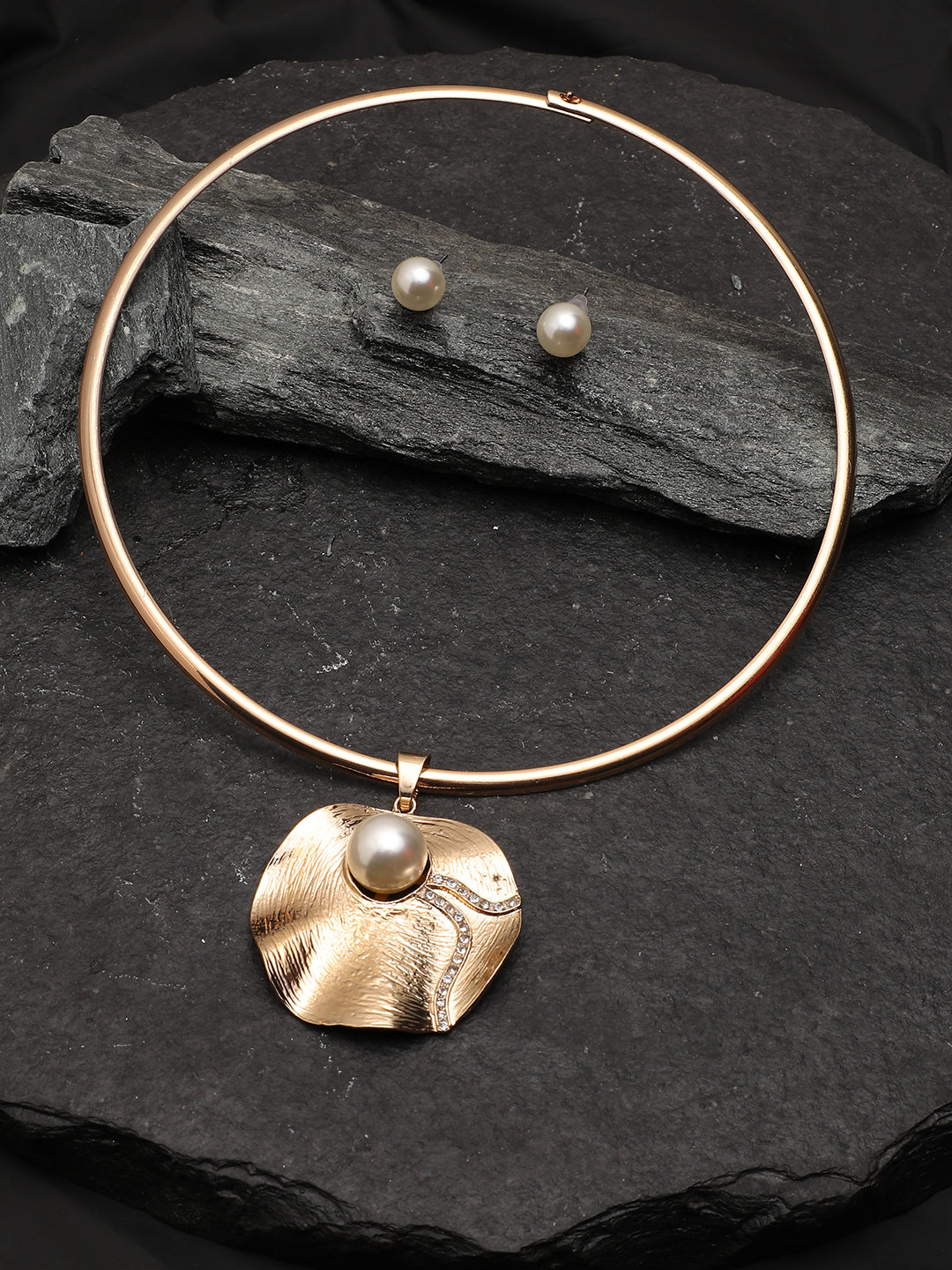 GOLD PLATED CHOKER NECKLACE WITH PEARL EARRINGS FOR WOMEN AND GIRLS
