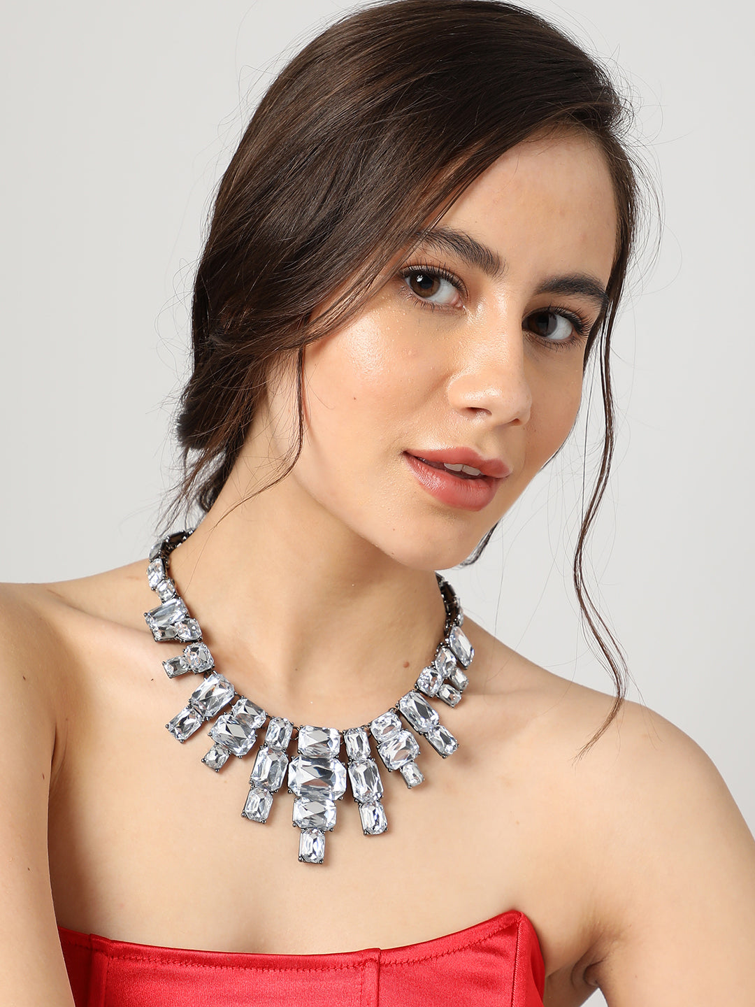 Silver Plated Designer Stone Necklace
