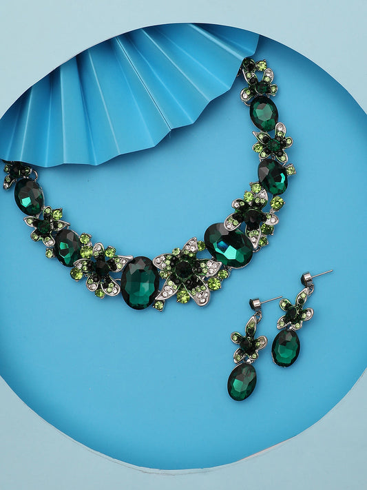 Gold Plated Designer Stone Necklace and Earring Set