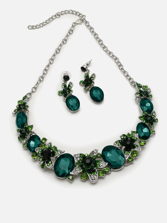 Gold Plated Designer Stone Necklace and Earring Set